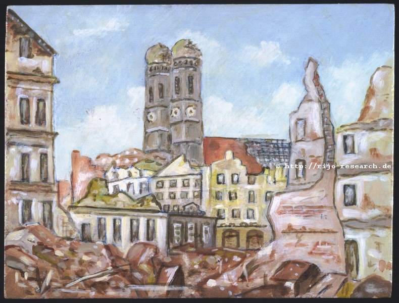 Blick vom Sdwesten auf die beschdigte Frauenkirche